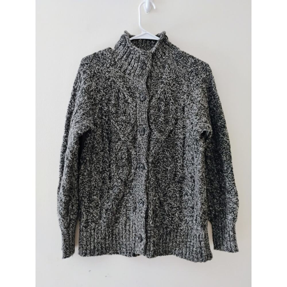 Small LL Bean Button Up Cable Knit Sweater. Preppy. Log cabin. Ocean. Lake.